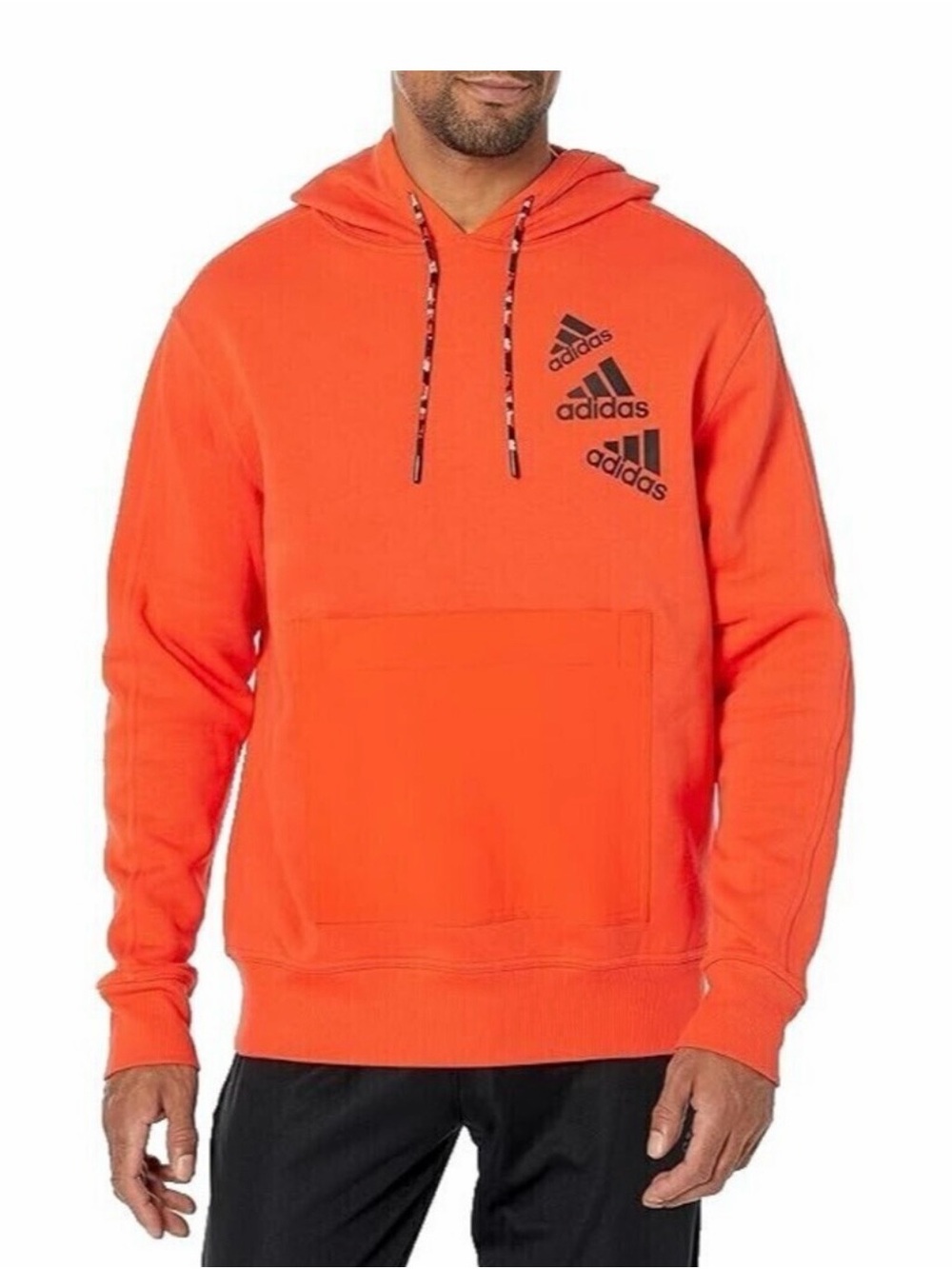 adidas Men’s Bright Orange Pullover Hoodie with Triple Logo
